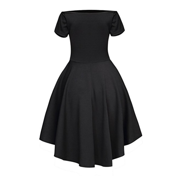 Off Shoulder Short Sleeve Fit Flare High Low Dress - Picture 6 of 7