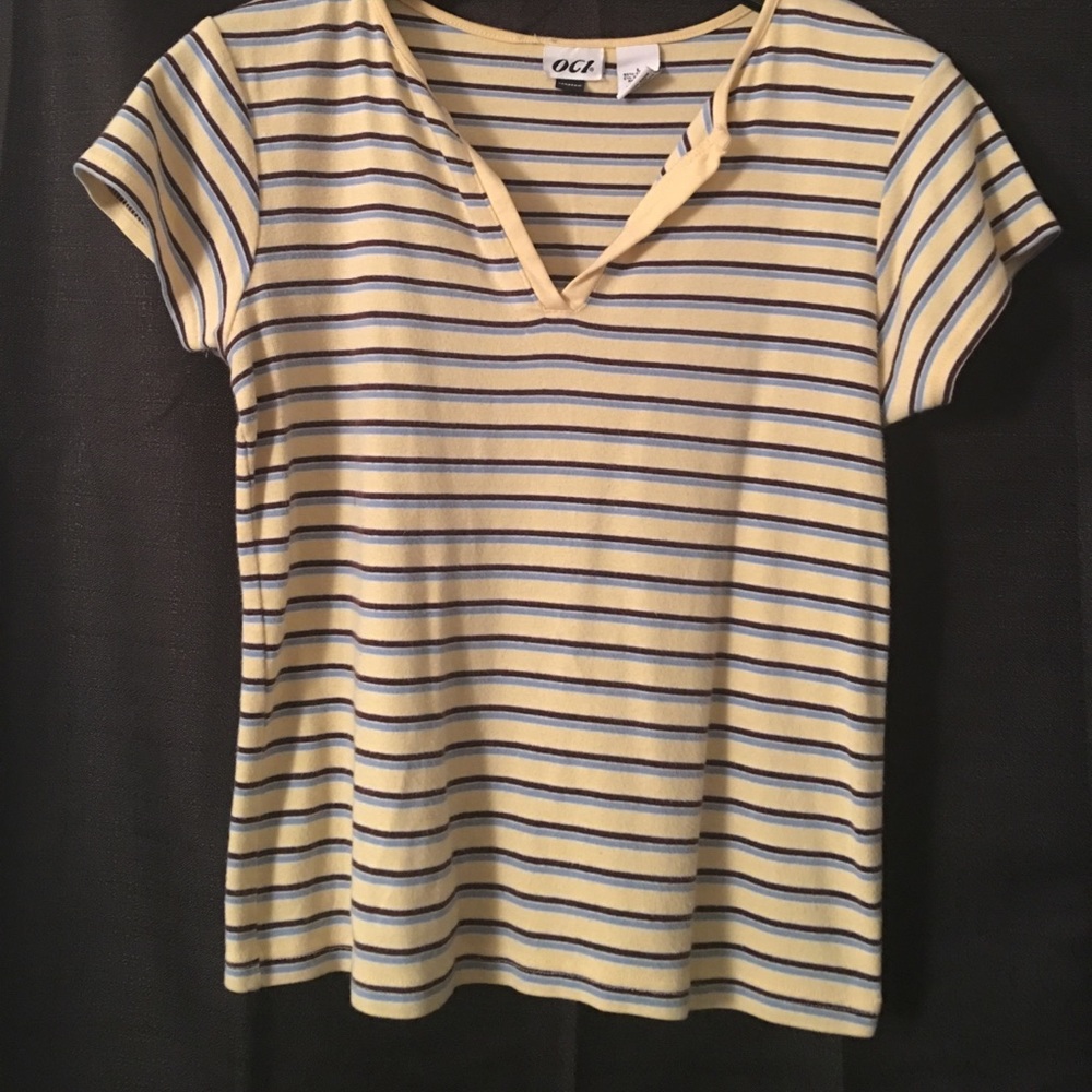 L - yellow / black / blue cotton striped shirt