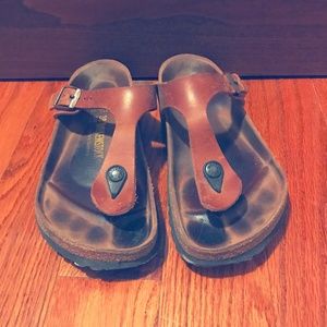 Cognac brown leather Birkenstocks Gizeh sandal, 38