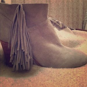 Suede booties with fringe detail