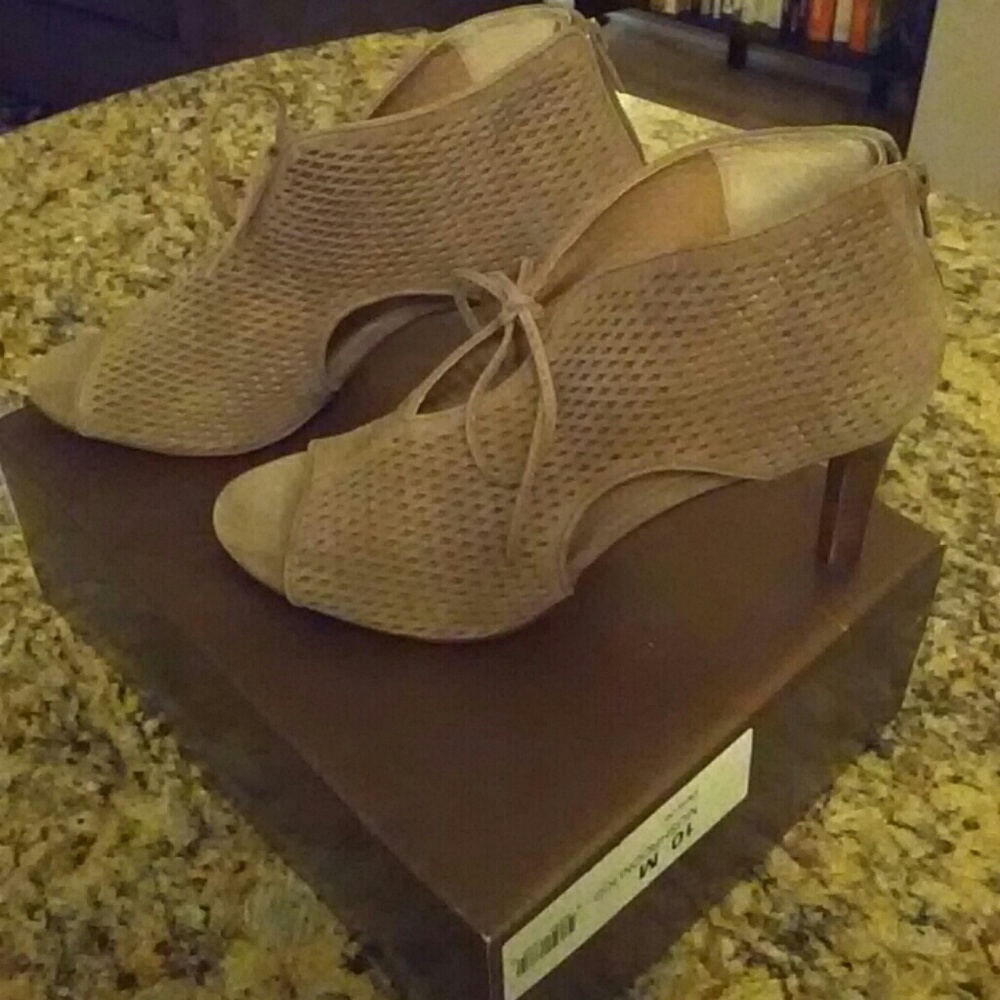 Tan suede open toe heels perfect for fall