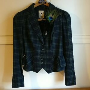 Elevenses Plaid Peplum Waist Blazer