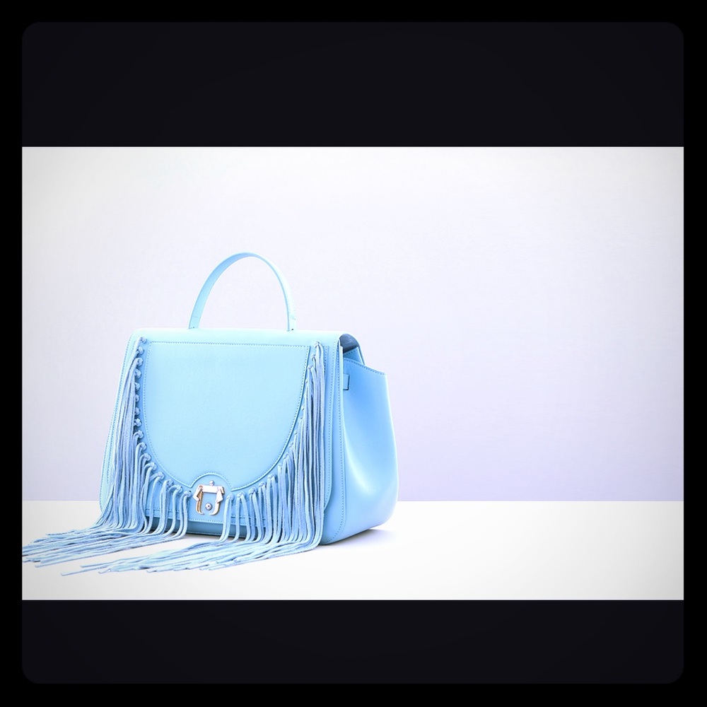Paula Cademartori Fringe large bag baby blue color