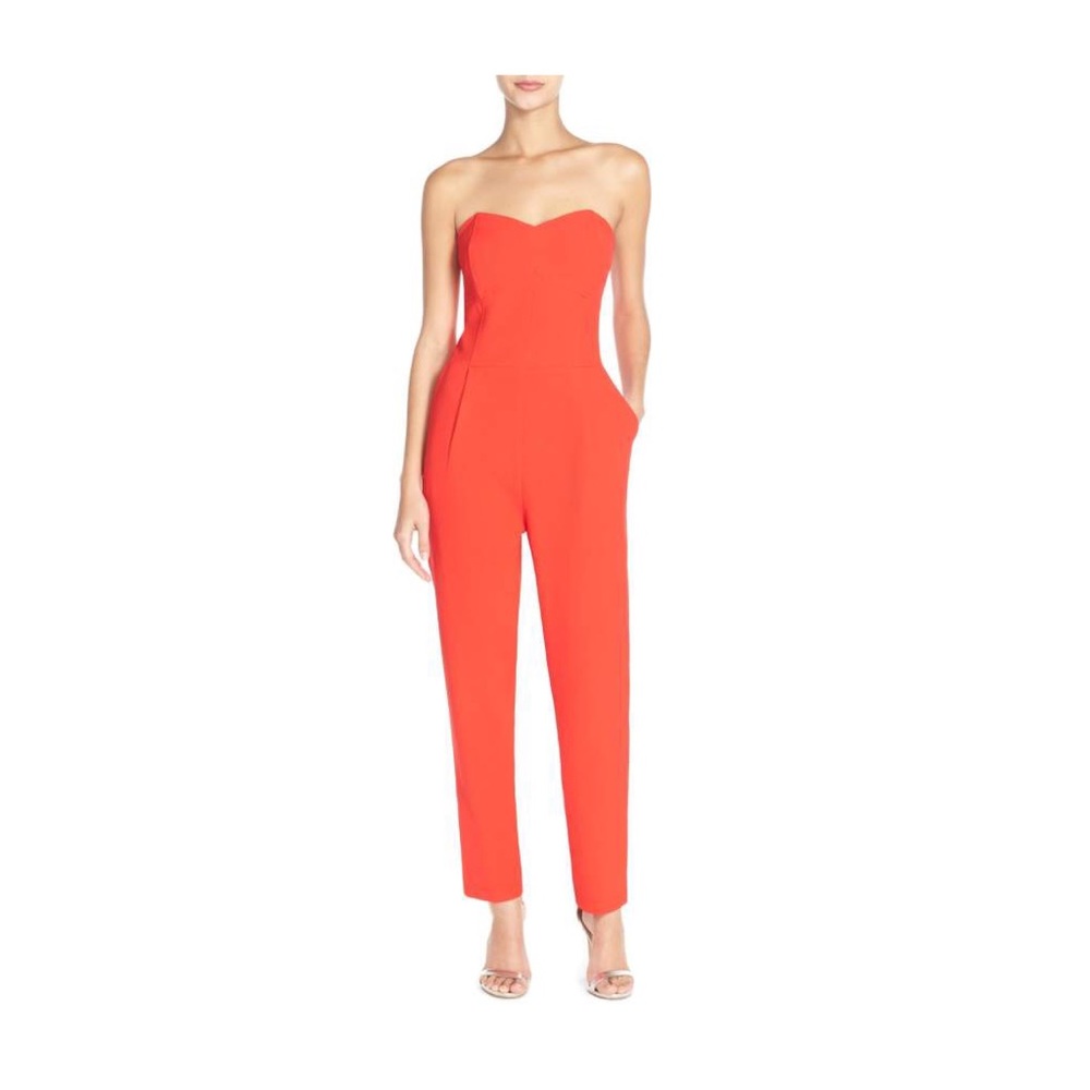 Red strapless jumpsuit