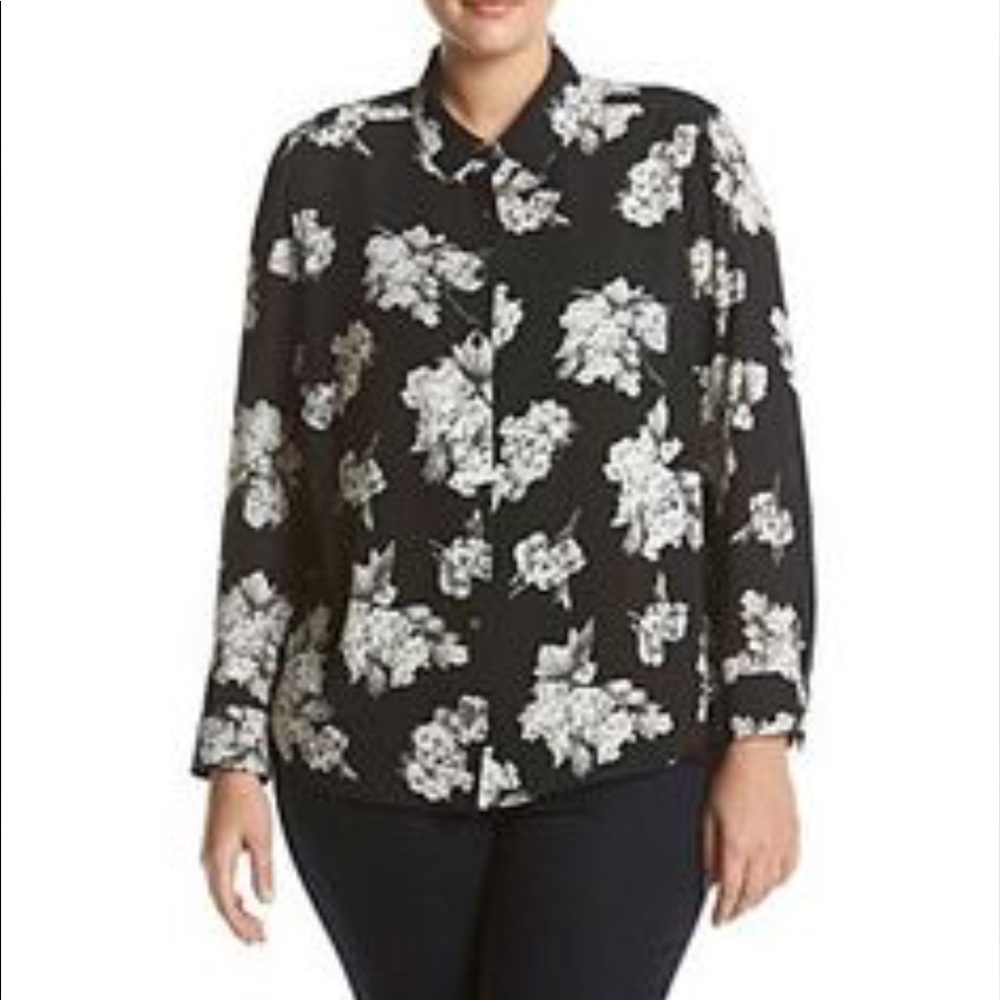 New Plus Size Grey Printed Front Button Blouse