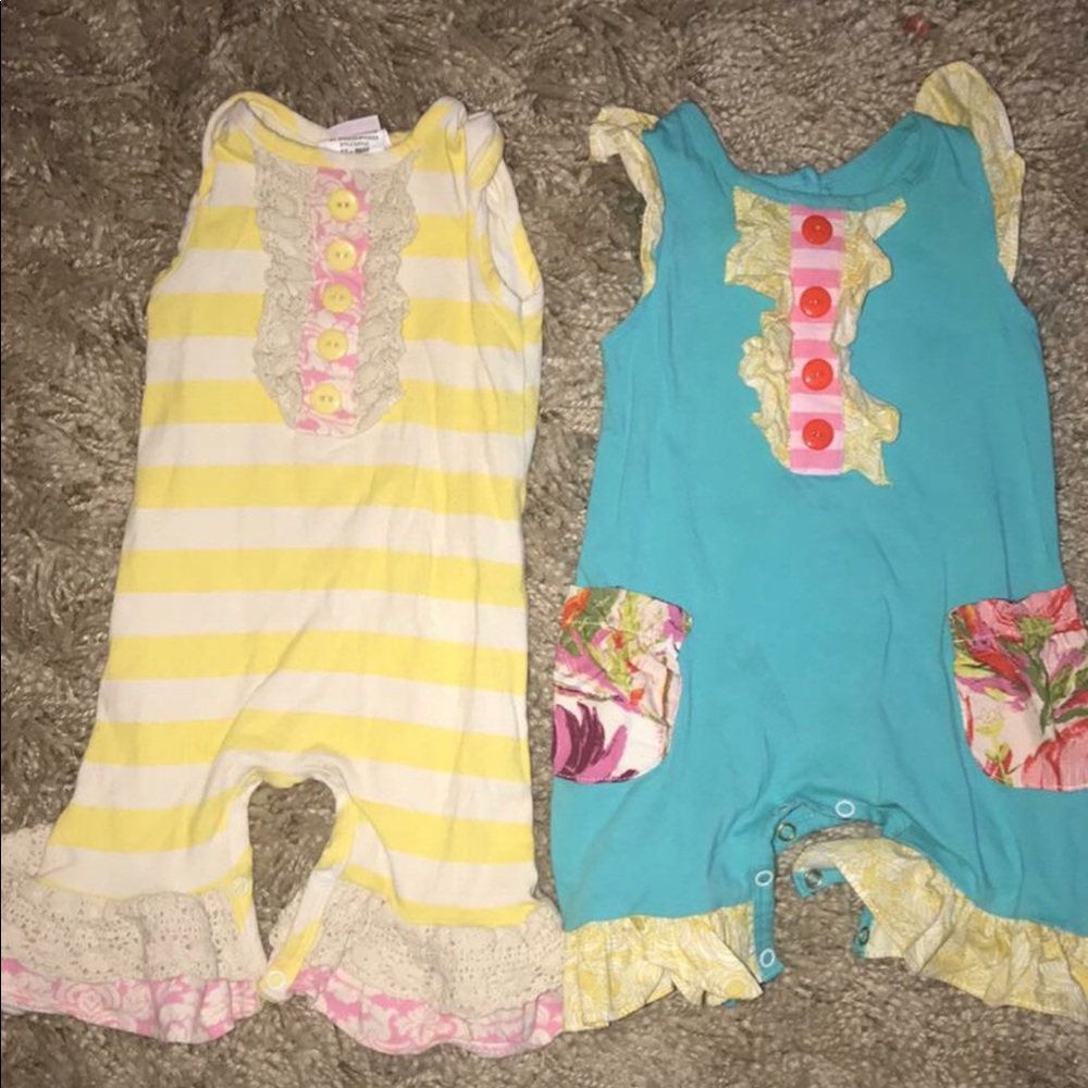 Ricrac and Ruffles rompers