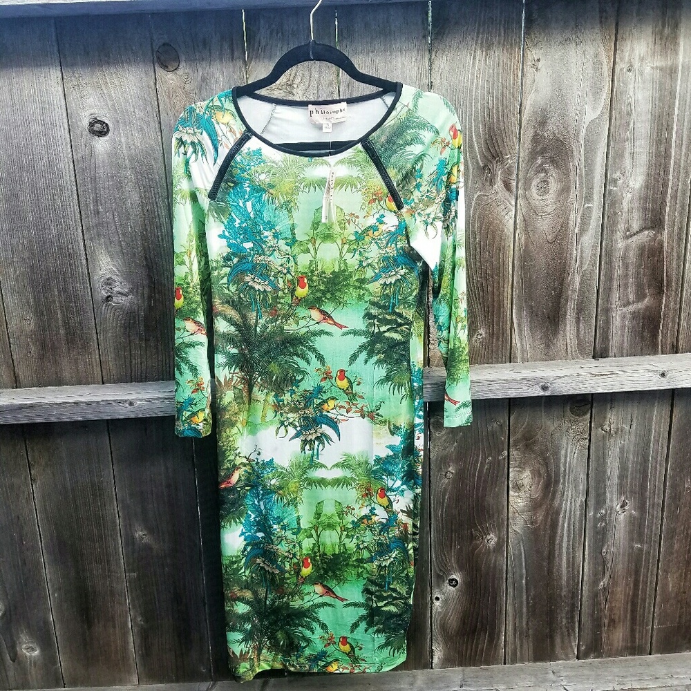 NWT Philosophy Tropical Print Bird Long Dress