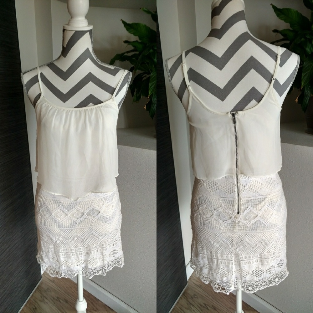 American Eagle cream dress with sheer top