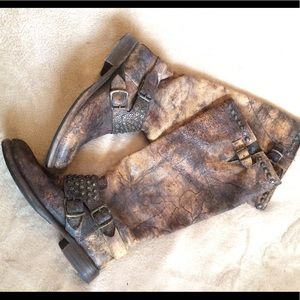 Frye Jenna Brown Buckle Studded Boots