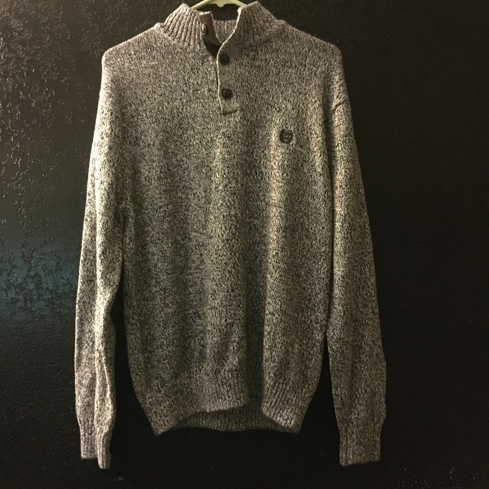 Mens Chaps 3 Button Mock Neck Sweater Suede Elbow