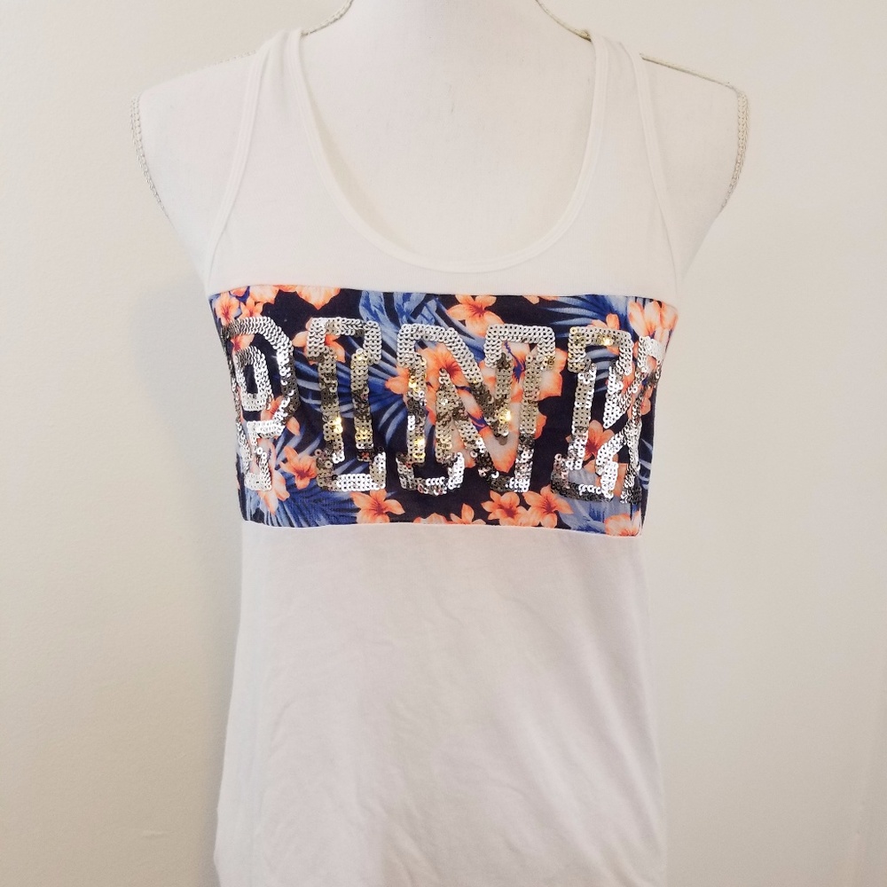 VS Pink Sequin Racerback Tank Top
