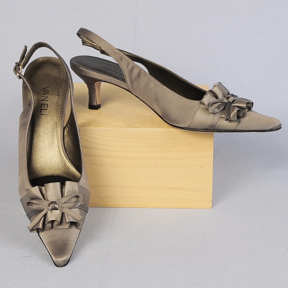 Van Eli low heel, sling back, satin dress shoes