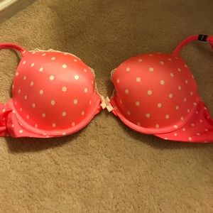 Vs pink padded bra with white polka dots