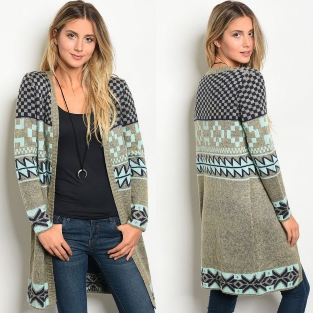 20% off SALE! Taupe/Mint Cardigan Sweater