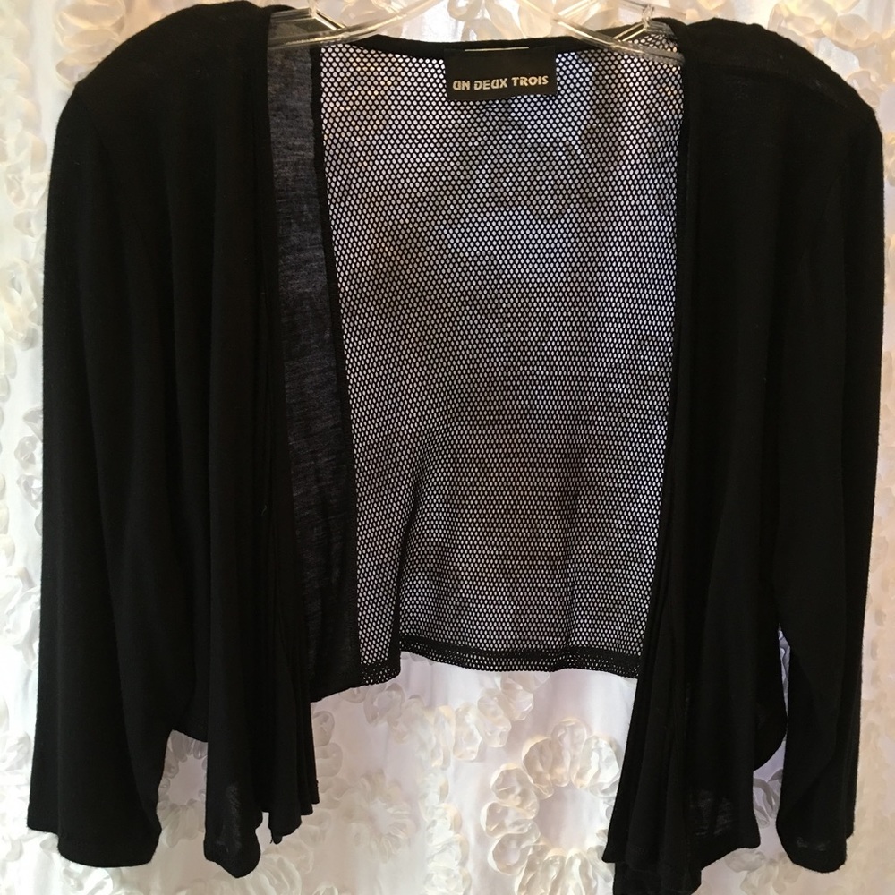 Cropped Black Sweater, Back is net, 3/4 sleeves. M