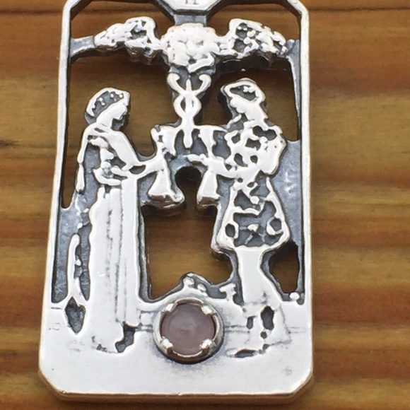 Two of Cups Tarot Pendant Sterling Silver Rose Qtz - Picture 2 of 8