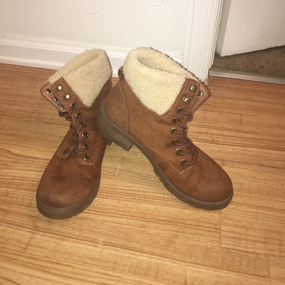 Faux suede lace up boots
