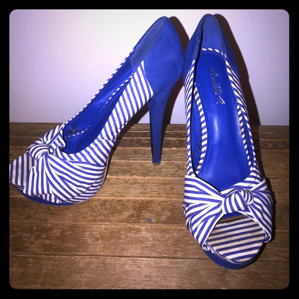 ALBA Blue & White striped sailor 5” heels.