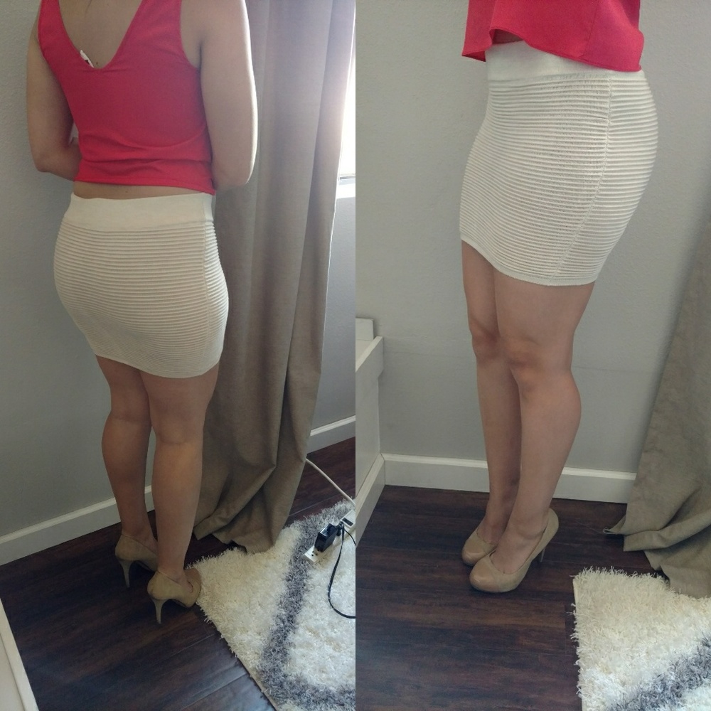 Cream tight ribbed mini skirt