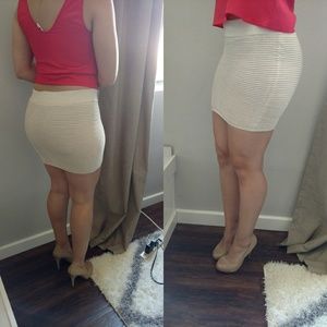 Cream tight ribbed mini skirt