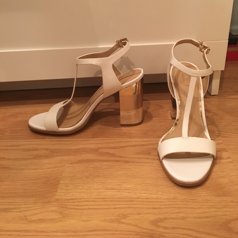 Aldo white and gold wedge/thick open toe heels