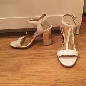 Aldo white and gold wedge/thick open toe heels