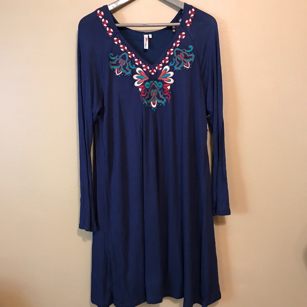 Embroidered Navy Dress