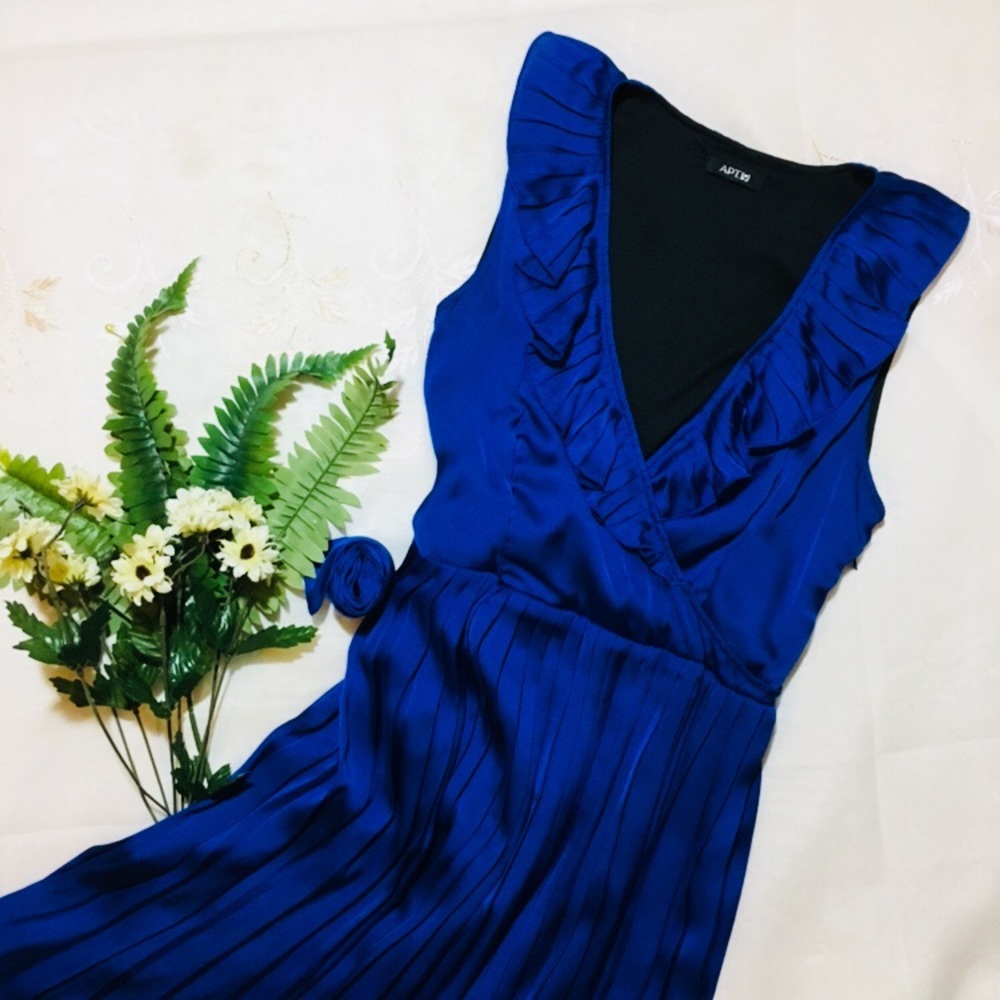 APT. 9 Royal Blue Pleated V-Neck Dress