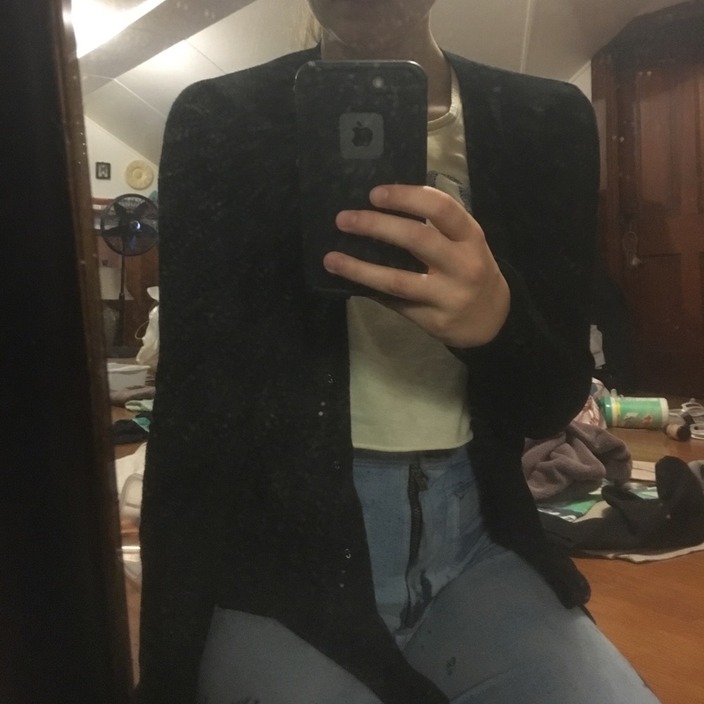 Long Black Long Sleeve Button Up Cardigan