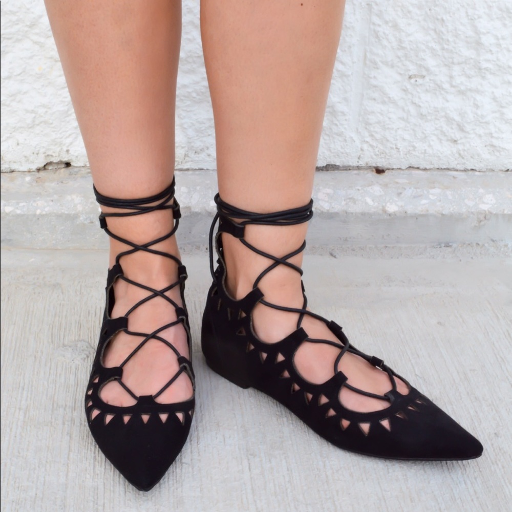 Pointed Lace Up Flats - Picture 2 of 7