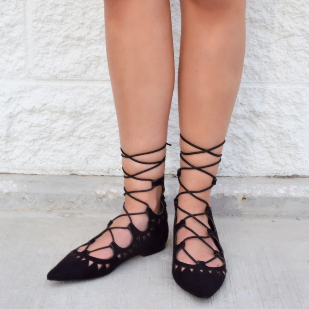 Pointed Lace Up Flats - Picture 3 of 7