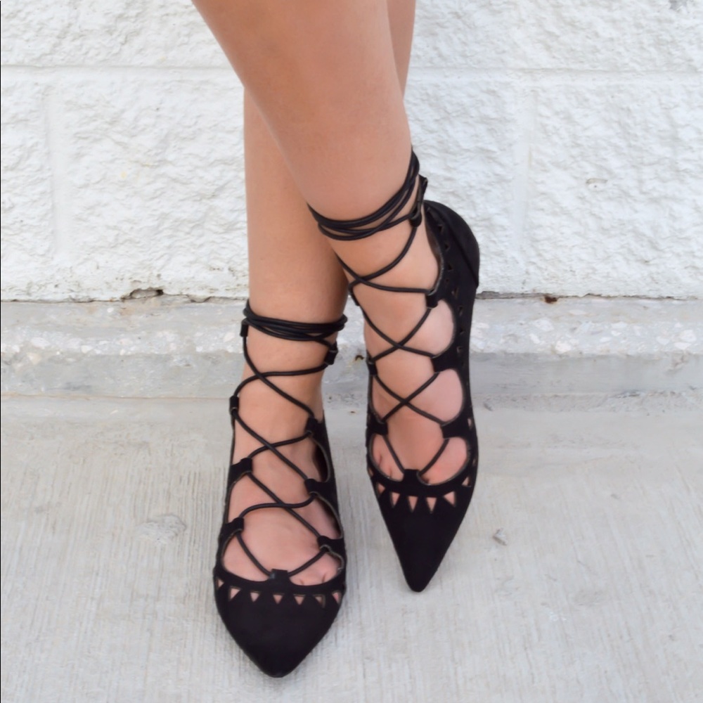 Pointed Lace Up Flats - Picture 4 of 7