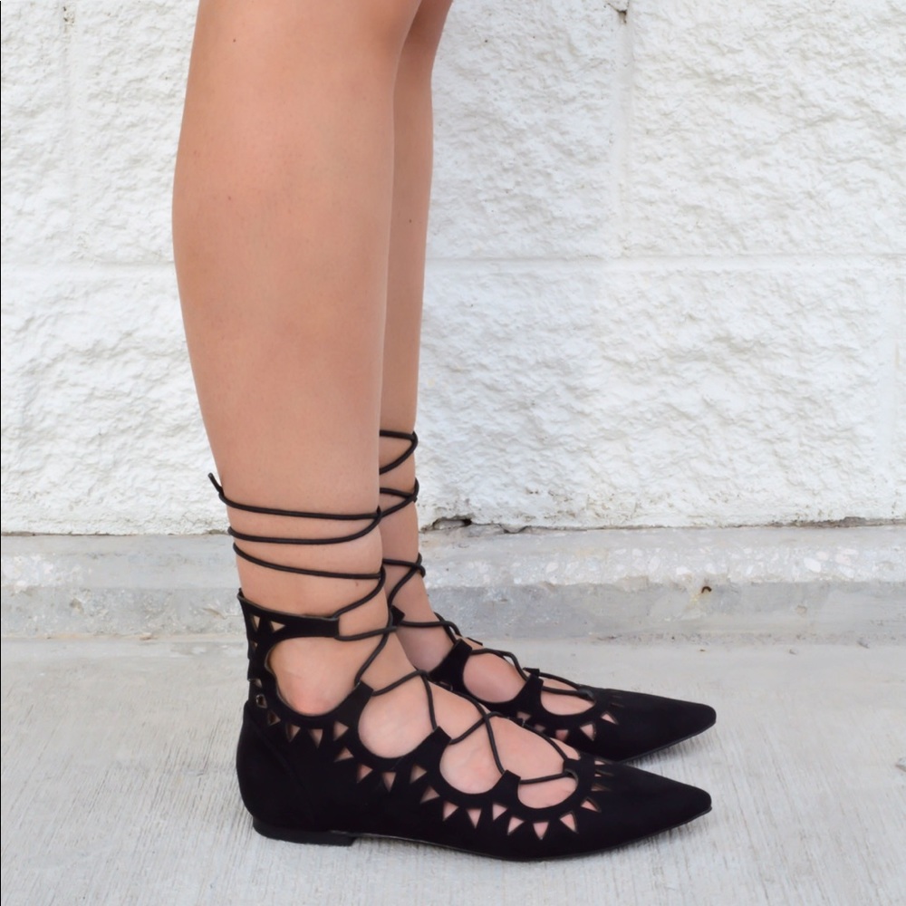 Pointed Lace Up Flats - Picture 5 of 7