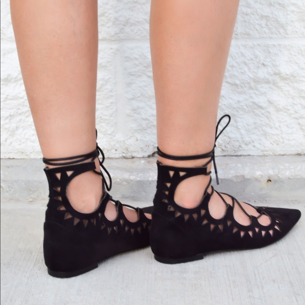 Pointed Lace Up Flats - Picture 6 of 7