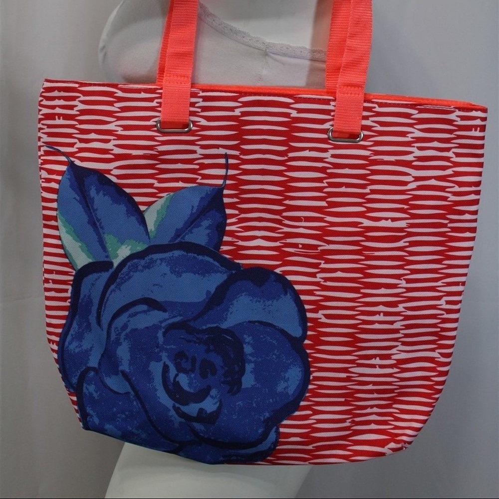 Lancôme Red Blue Floral Print Cosmetic Beach Tote