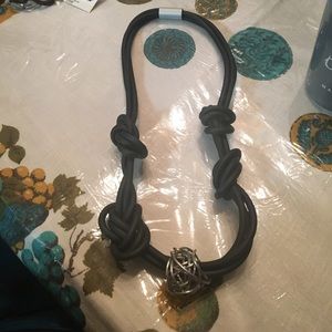 Metal and Black Rubber Necklace