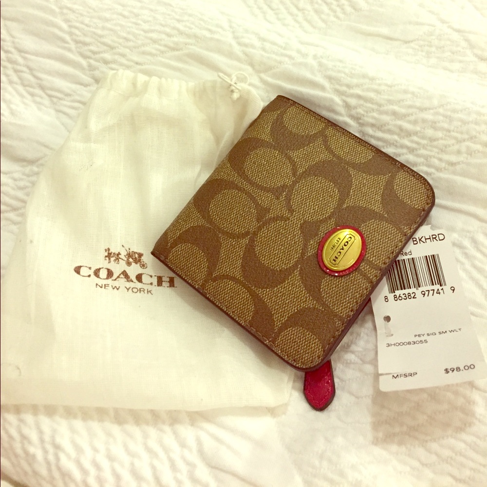 Khaki and Red Coach Wallet