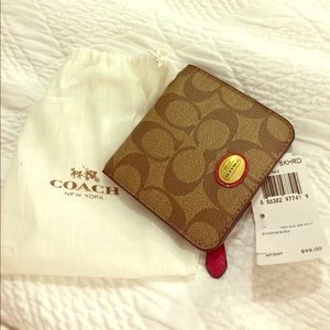 Khaki and Red Coach Wallet