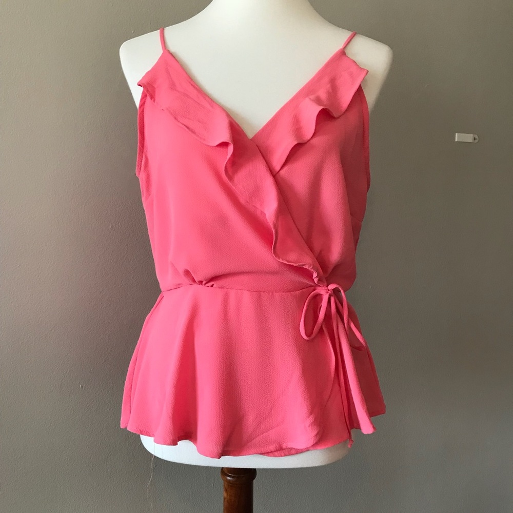 NWT Monteau Pink Tie Front Wrap Top