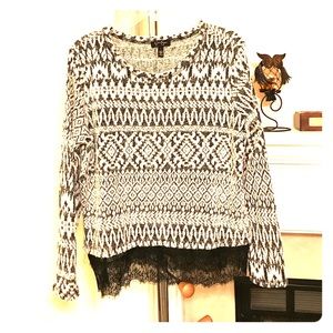 Fitted sweater with lace detailing.