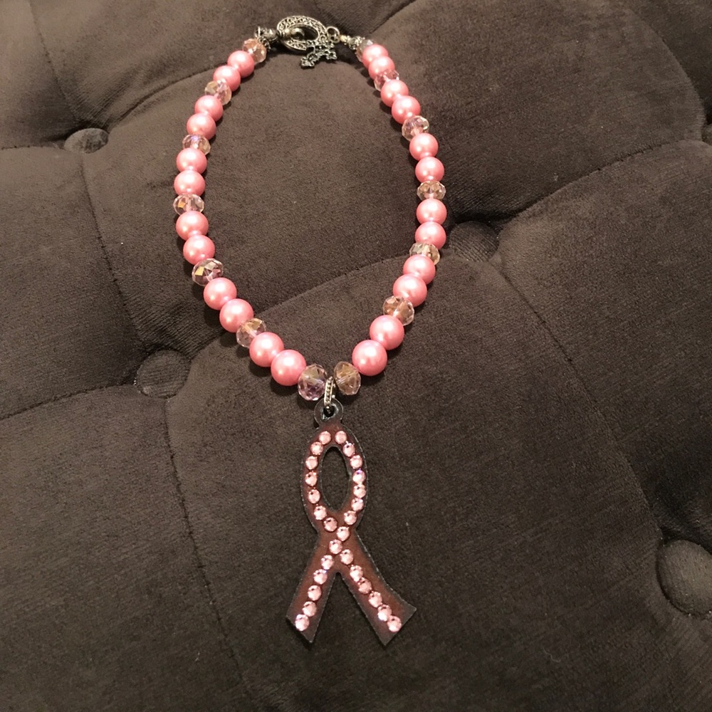 Custom made breast cancer awareness necklace with  Swarovski crystals.