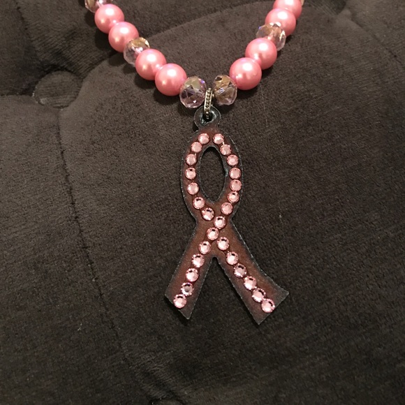 Custom made breast cancer awareness necklace with Swarovski crystals. - Picture 2 of 4