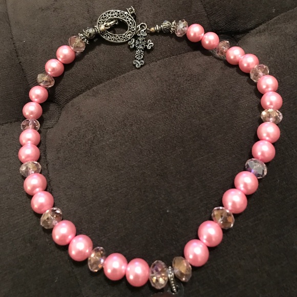 Custom made breast cancer awareness necklace with Swarovski crystals. - Picture 3 of 4