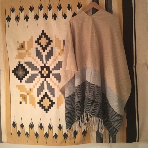 World Market Beige Fringe Poncho - Picture 2 of 4