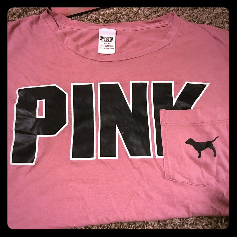 PINK short sleeve shirt with Dog on pocket