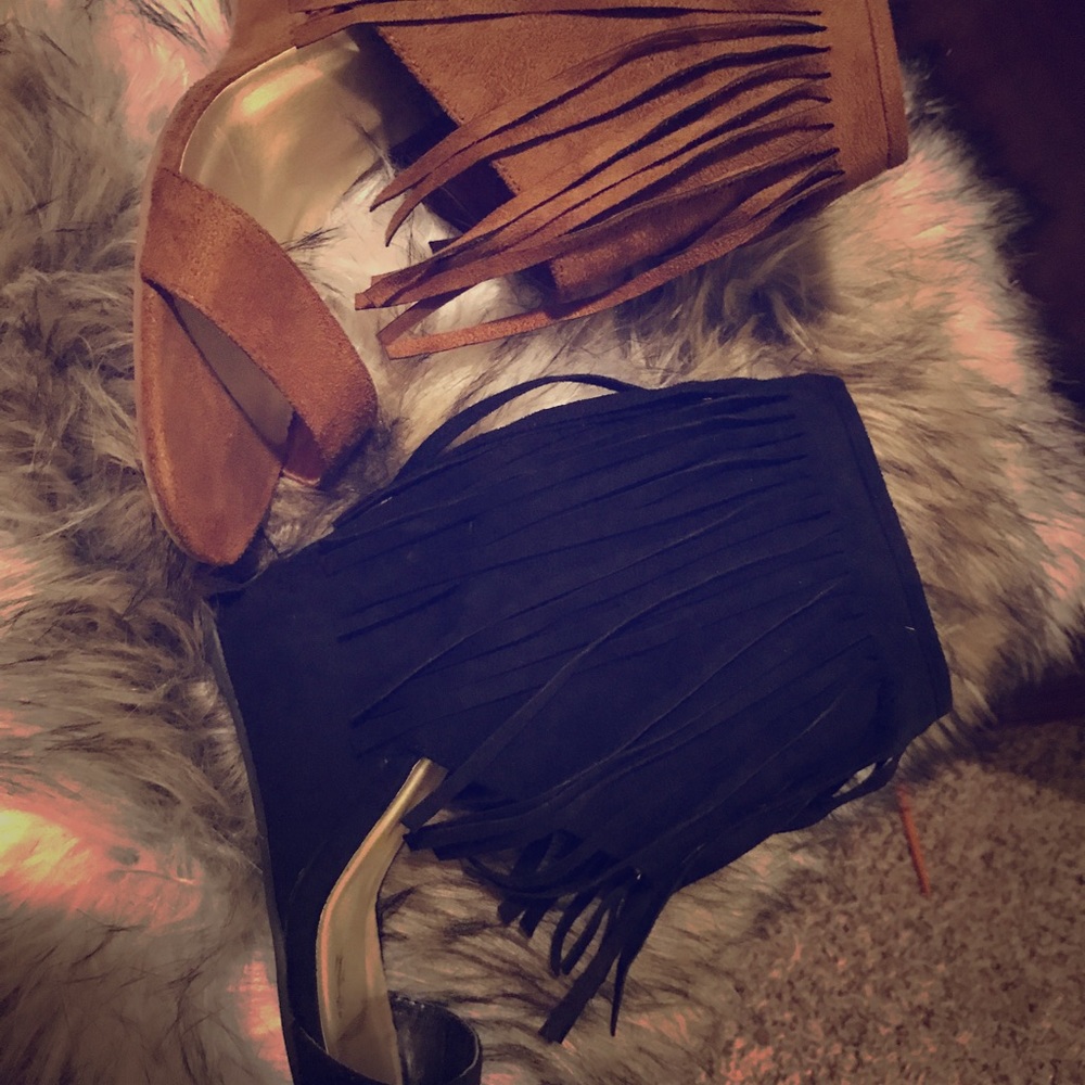 Two Pair available wedge open toe with fringe