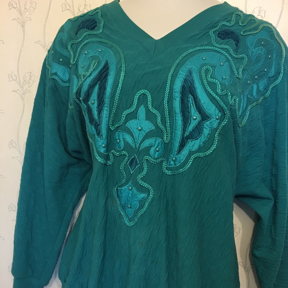 Adolfo II Green Sweater w/ Pattern-2X