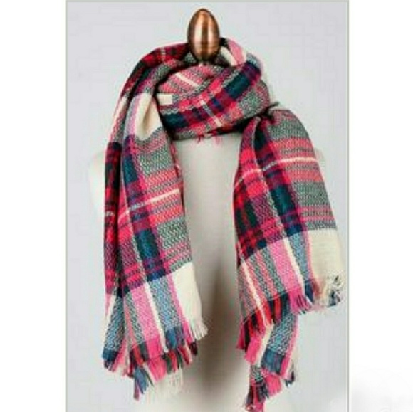 Accessories - Fuchsia Pink Plaid Big Blanket Scarf