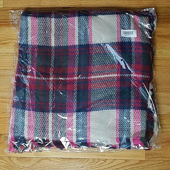 Fuchsia Pink Plaid Big Blanket Scarf - Picture 2 of 2