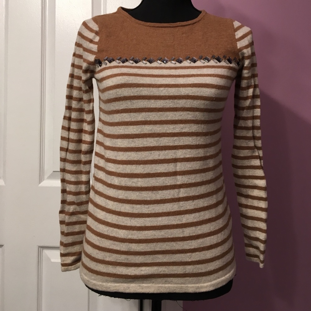 J Crew Breton stripped sweater with gems.